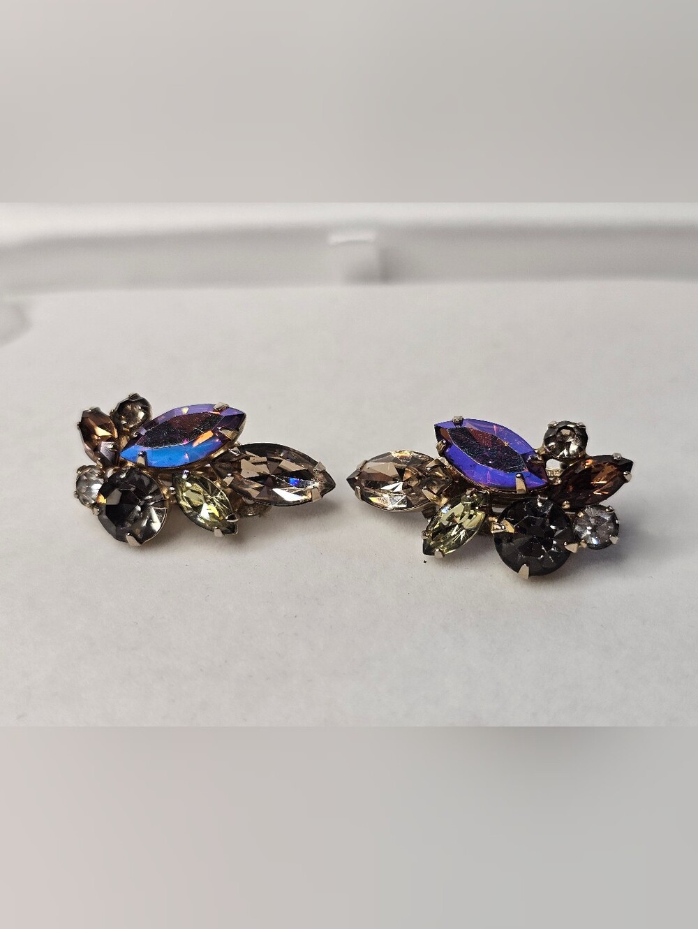 Sherman Multicolor Aurora Borealis Clip Earrings